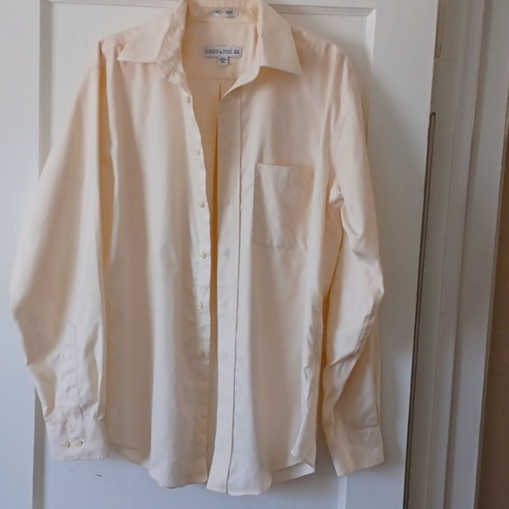 Joseph & Feiss Non Iron Cream Color Mens Dress Shirt 34/35 Neck 15 1/2